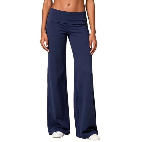 Fold Over Yoga Pants for Women Low Rise Wide Leg Cute Flare Sweatpants | Low Waisted,Lounge Pants,Back to School Clothes for Teen Girls - Image 1