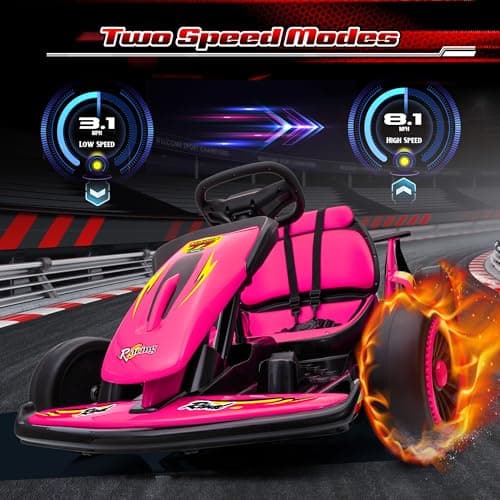 Leisrideon 24V Go Karts for Kids Ages 6-12, 400W Electric Go Kart with EVA Tires, Max Speed 8.1 MPH, High/Low Speed, Music, USB, Fast Drift Go-Kart Outdoor Ride on Toy for Boys Girls (Rose Red) thumbnail 4