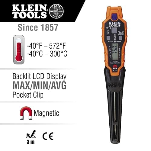 Klein Tools ET10 Magnetic Digital Pocket Thermometer, HVAC Instant Read Thermometer with Backlit Display, Wide Measurement Range, Fahrenheit and Celsius thumbnail 2