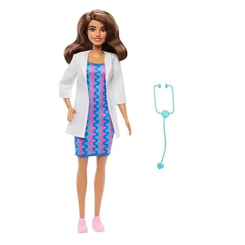 Barbie Careers Doctor Fashion Doll Wearing Removable Look with White Coat, Dress & Shoes, Plus Stethoscope Accessory thumbnail 5