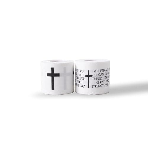 Ao Yee ZGL 2pcs Cross Christian Sports Tape with Jesus Bible Verse, 2" X 23ft Cotton Wristbands for Basketball, Football, Soccer, Gymnasts, etc. for Protection or Injury Use - Image 1