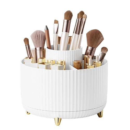 Diesisa Makeup Brush Holder Organizer,360° Rotating Makeup Brush Organizer,5 Slot Make up Brushes Cup for Cosmetics, Nail Polish, Art Supply, Bathroom Vanity Desktop Organizer - White thumbnail 8