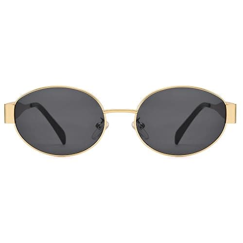DIMENSIP Retro Oval Sunglasses for Women Men - Trendy Gold Sun Glasses - Fashion Metal Frame Shades thumbnail 3