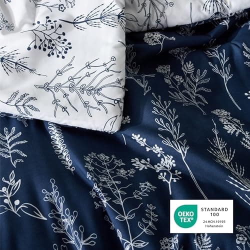 Bedsure Queen Comforter Set - Navy Bed Set, 3 Pieces Cute Floral Bedding, 1 Soft Reversible Botanical Flowers Comforter and 2 Pillow Shams thumbnail 5
