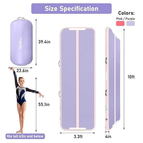 Wauffua Inflatable Gymnastics Mat with Tumbling Air Barrel Roller for Home | 10/13 ft Tumble Track, 3.3 ft x 2 ft Octagon Mat for Gym, Without Pump thumbnail 3
