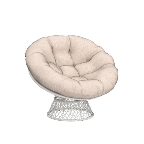 Bme 40" Ergonomic Wicker Papasan Chair with Soft Thick Density Fabric Cushion, High Capacity Steel Frame, 360 Degree Swivel for Living, Bedroom, Reading Room, Lounge - Sephia Sand - White Base - Upgrade Cushion - Classic 40" thumbnail 4