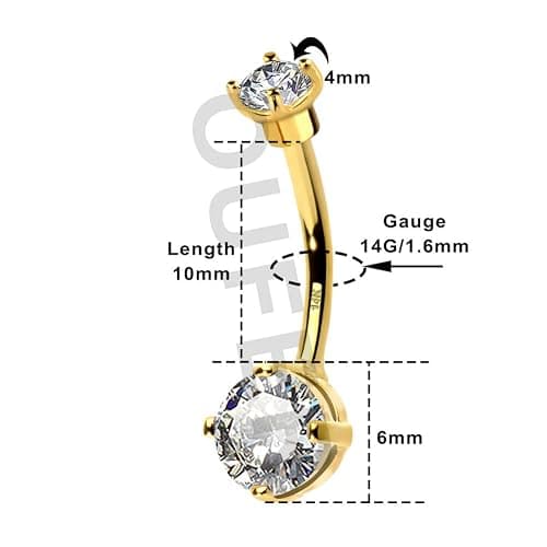 OUFER 14G Solid Gold Belly Button Rings Clear CZ Navel Ring Belly Button Piercing Navel Jewelry 14K Yellow/White Gold Belly Rings thumbnail 6