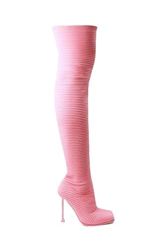 LEMONADE Women's Over The Knee Heels Boots High Heel Stretch Knit Pointed To Thigh Long Boots - Image 1