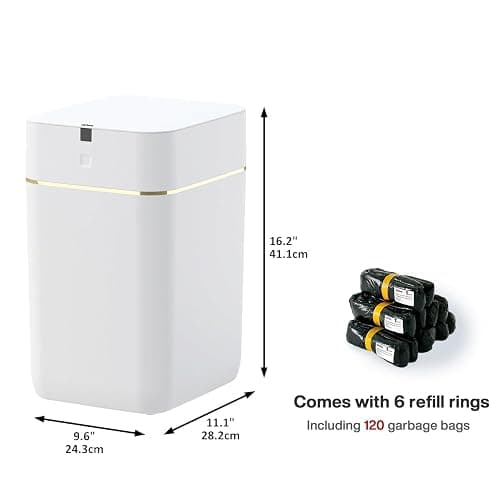 Airdeer Automatic Trash Can, 4 Gallon Self Sealing and Self-Changing Smart Trash Can, Motion Sensor, Touchless Garbage can with lid for Kitchen Bathroom Office, 6 Refill Rings(A1, Golden line) thumbnail 3