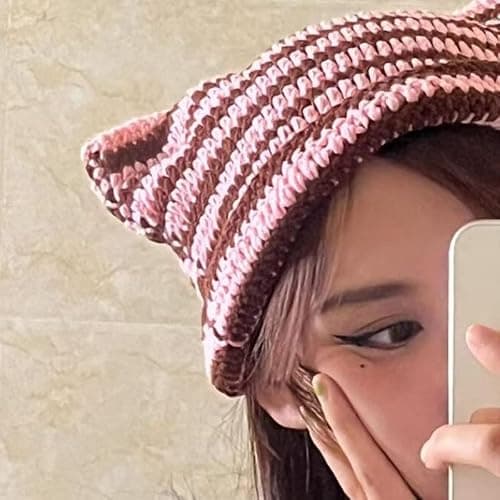 Crochet Hats for Women Cat Beanie Vintage Beanies Women Fox Hat Grunge Accessories Slouchy Beanies for Women thumbnail 3