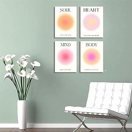 BSITSSS Retro Gradient Positive Aura Wall Art Decor Set of 4, Aura Poster for Room Aesthetic, Wall Art Posters for Bedroom Living Room Decor, A4 Canvas Wall Art Pictures Decoration - Image 1