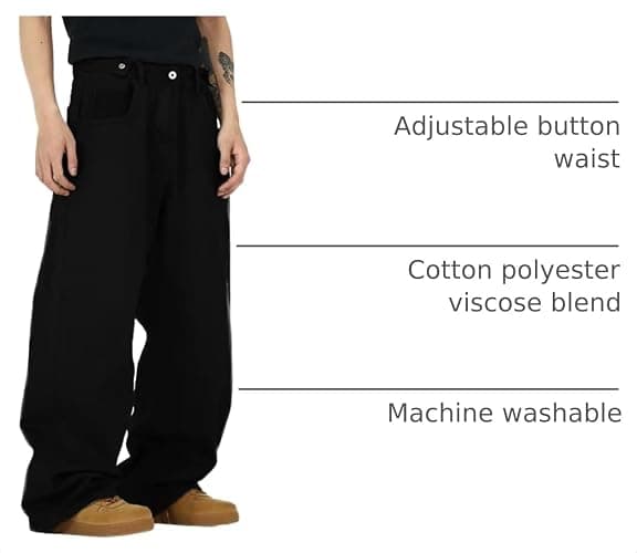 Nutriangee Men's Baggy Jeans Loose Fit Wide Leg Denim Pants | Skin Friendly, Y2K Hip Hop, Straight Leg, Skater Streetwear, Adjustable Buttons, Casual Street thumbnail 4