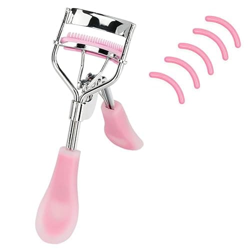 MERVK Stainless Steel Eyelash Curler with Built-in Comb Pinch Pain-Free Suitable for Any Eye Shapes and Sizes, with 5 Silicone Refill Pads (Hazy Pink) - Image 1