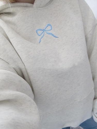 Soosuihoo Bow Hoodie Hibiscus Women Oversized Cute Graphic Embroidered Preppy Y2K Long Sleeve Sweatshirt Pullover thumbnail 4