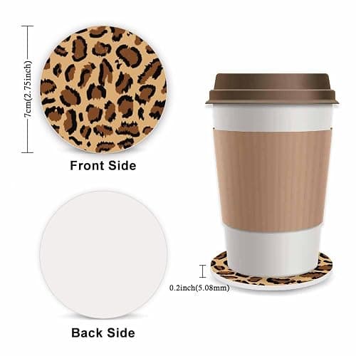 Brown Leopard Print Fuzzy Steering Wheel Cover for Women, Universal Auto Steering Wheel 14-15 Inch Soft Warm Car Interior Accessories with 2PCS Car Coasters, Suitable for Men and Women thumbnail 2