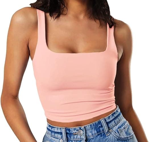 Artfish Women's Sleeveless Strappy Tank Square Neck Double Layer Workout Fitness Casual Basic Crop Tops - Image 1