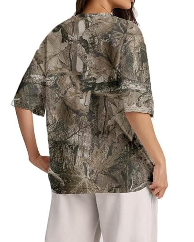 Camo Oversized Shirt Y2k Crewneck Maple Leaf Printed Short Sleeve Unisex Summer Graphic Tees thumbnail 3