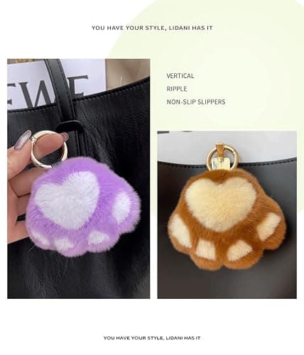 ELVRLA Super Cute Soft Plush Cat Paw keychain Fluffy Warm Comfortable Pink Kitty Hand Key Chain Ring Holder Bag Purse Pendant thumbnail 6