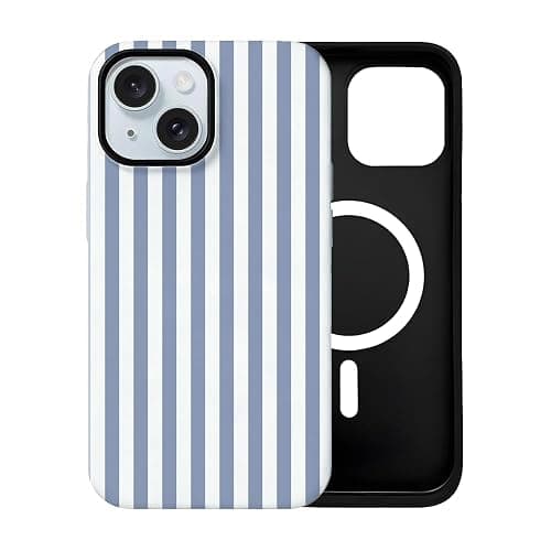 TQLGY Magnetic for iPhone 13/iPhone 14 Case, Compatible with MagSafe, Cute Striped Design Shockproof Soft TPU and Hard PC Protective Cover for Women Girls, Blue thumbnail 2