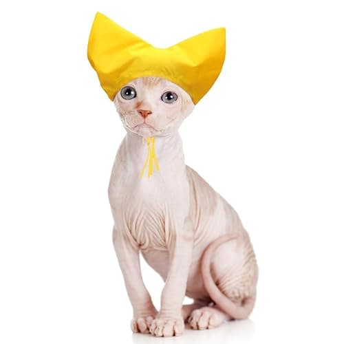 Pet Shower Cap - Waterproof Shower Caps for Sphynx Reusable Cats Ear Protection Bath Cap with Adjustable Strap Ear Covers for House Cats Small Dogs Puppy Pet Grooming Accessories (Yellow) - Image 1