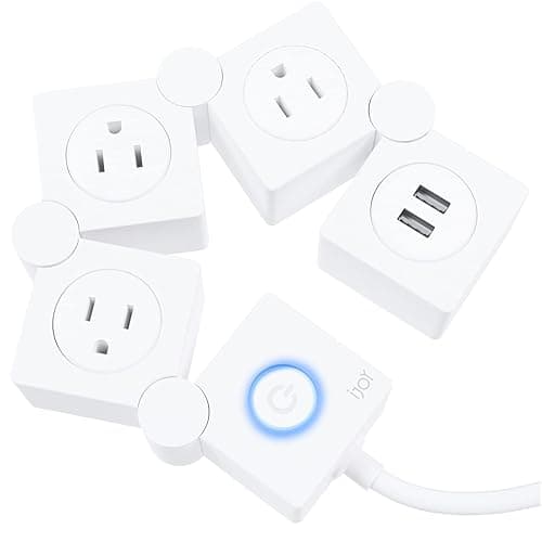 iJoy Flexible Power Strip - 3 AC Outlets and 2 USB Charging Ports with 5 Ft Extension Cord, Power Strip Surge Protector White, Decorative Surge Protector Outlet Extender for Home, Office, and More - White