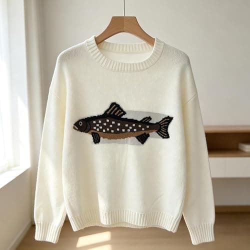 HOHOPEACH Y2k Fish Graphic Crochet Chunky Sweater Women Vintage Cottagecore Oversized Streetwear thumbnail 3