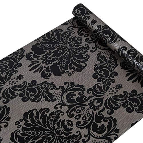 Removable Peel and Stick Decorative Damask Wallpaper Self Adhesive Vinyl Contact Paper for Cabinets Sheves Drawer Wall Decal (17.7x197 Inches)