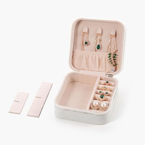 ZPROW Travel Jewelry Case, Mini Portable Jewelry Travel Boxes, Small Jewelry Organizer for Rings, Earrings, Pendants, Watches, Necklaces, Lipsticks Organizer Storage Holder Case (White) thumbnail 4