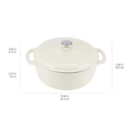 Amazon Basics Cast Iron Dutch Oven Pot with Lid, Enameled, Round, Dual Handles, Heavy-Duty, Medium, 6-Quart, White thumbnail 3