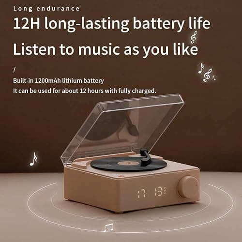 Vintage Vinyl Record Player Style Bluetooth Speaker Phonograph Style Retro Bluetooth Speaker White Cute Look Gift for Girls Good Bass Enhancement Loud Volume thumbnail 5