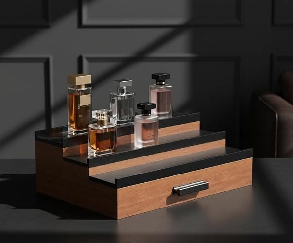 Cologne Organizer for Men – Black Wood Cologne Stand with Drawer & Storage, 3 Tier Perfume Display Holder for Bedroom, Office, Bathroom – Ideal Gift for Men, Father, Husband thumbnail 9