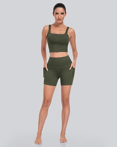CHRLEISURE 6 Packs Womens Biker Shorts with Pocket, 5 Inch High Waisted Tummy Control Spandex Yoga Workout Shorts thumbnail 2