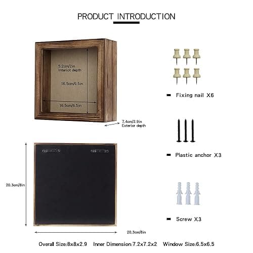 Freezing point Shadow Box Frame 8x8 Shadow Boxes Display Case with Linen Back Memorabilia Awards Medals Bouquet Photos Picture Badge Wedding Memory Box for Keepsakes Carbonized Small Pin Board thumbnail 6