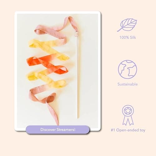 Sarah's Silks Boho Rainbow Streamer - 8' Long Ribbon Wand for Kids, Pretend Play, Dance, Baton Stick Twirling, and Gymnastics Party Favors | 100% Silk and Wood Montessori and Waldorf Toys thumbnail 3