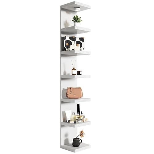 White 7-Tier Vertical Wall Shelf Unit with USB Rechargeable Led Light (Remote Controlled),Versatile Floating Display Shelves,Lack Style Wall Shelves for Bedroom,Living Room,Office Decor,Vanity - Image 1
