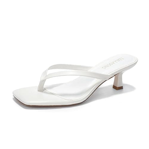 LULLASONG Women's Kitten Heels Sandals Square Open Toe Flip Flop Heels 1.8-2 Inch Heeled Sandals for Women - 10 - White - Image 1