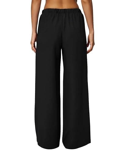 QINSEN Womens Wide Leg Palazzo Pants Wrinkle Resistant Flowy Drape Trousers | Inseam 28" / 29.5" / 31.5" , Side Pockets, Drawstring Elastic Waist, High Rise, Casual Loungewear, Airpot Travel Outfits thumbnail 4