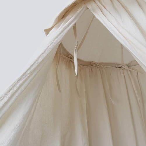 IBIZA VIBE MAMERIA Kids Bed Canopy with Frills Cotton Hanging Tent Curtain Net for Reading Nook Hideaway Bedding Play Room Decor (Beige) thumbnail 4