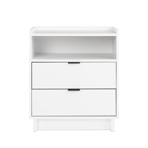 Prepac Simply Modern Nightstand Bedside Table, White Nightstand for Bedroom, End Table with 2 Drawers and Open Shelf 23.75" W x 26.75" H x 16" D thumbnail 4