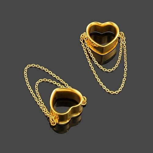 Earblity 2PCS Women Dangle Earrings 6mm-25mm,(2G-1inch) Heart Double Chain Earrings Ear Tunnels hangers for stretched,Hypoallergenic Body Piercing Jewelry thumbnail 5