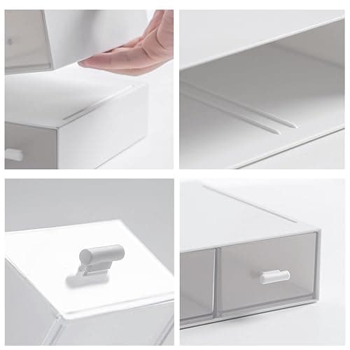 Desk Organizer-3 Tier Stackable Storage Drawers with 6 Compartments White Compact Desk Storage Drawers Great for Makeup Storage Bathroom Organization Accessories Etc (White) thumbnail 4