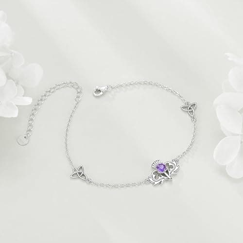 Scottish Thistle Bracelet 925 Sterling Silver Scottish Bracelet Celtic Knot Scottish Thistle Jewelry Gift For Women thumbnail 4