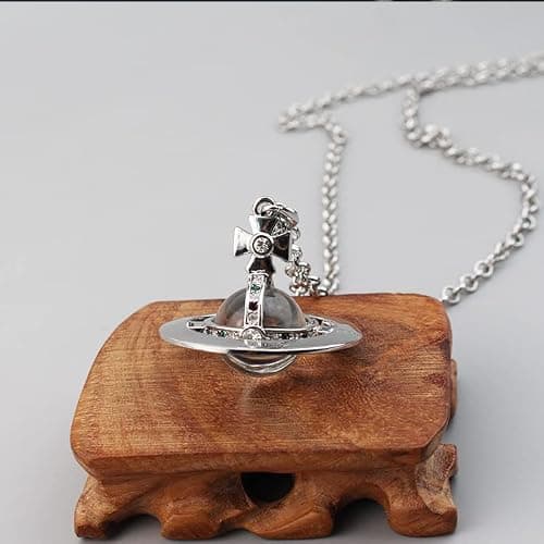 ZHAOZHAO Silver Crystal Quartz Saturn Necklace for Women - 20 Inch Sky Star Pendant thumbnail 4