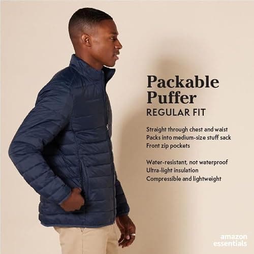 Amazon Essentials Mens Packable Lightweight Water-Resistant Puffer Jacket (Available in Big & Tall) thumbnail 2