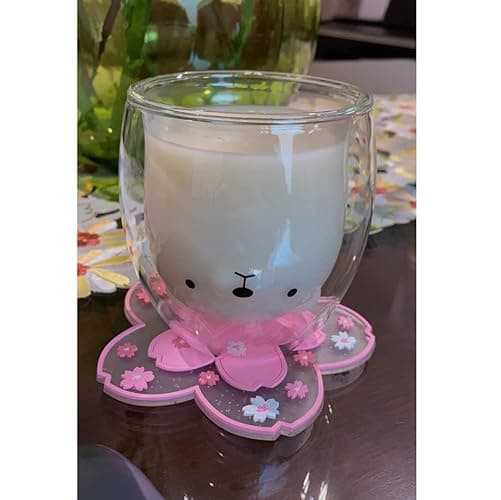 Sakura Coasters Set of 4 Kawaii Cup Mat Anti-Skid Pot Bowl Pad Placemats PVC Cherry Blossom Coaster for Drinks Coffee Table Cute Room Home Kitchen Decor Kawaii Desk Accessories(4.3in) - Small 4pcs thumbnail 7