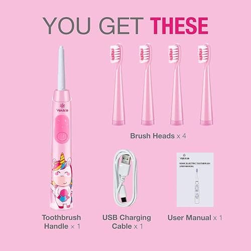 Vekkia Sonic Rechargeable Kids Electric Toothbrush(Pink) | 3 Modes with Memory/Fun & Easy Cleaning/24000 Strokes, IPX7 Waterproof, 2-Min Timer for Age 5+/4 Soft Bristles thumbnail 7