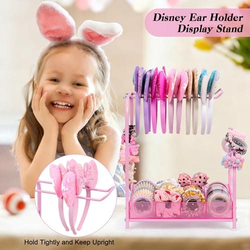 Keebofly Acrylic Hair Accessories Organizer, Versatile Headband Holder Stand for Scrunchies, Bows, Claw Clips, Hair Tie, Compact Hair Organizer Storage Container for Girls, Women, Babies, Soft Pink thumbnail 6