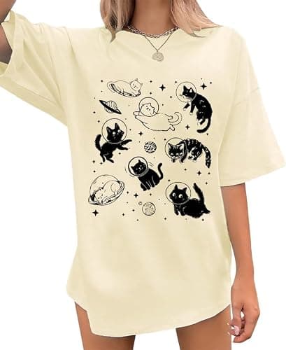 Cat Shirts for Women Oversized Cat Mom Shirt Animal Print Tops Cute Teen Clothes Casual Graphic Tees - Image 1
