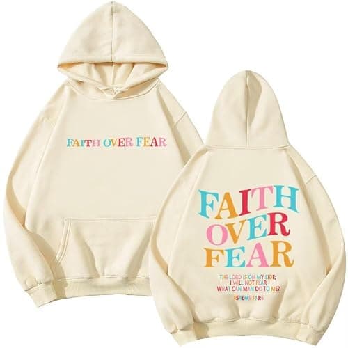 BYSLFMG Faith Over Fear Hoodie Womens Christian Graphic Cute Hoodies Cotton Blend Sweatshirt Casual Tops - Image 1
