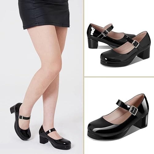 femflame Women's Low Chunky Heel Mary Jane Pumps Ankle Buckle Strap Sweet Round Toe Dress Shoes JK Cosplay Uniform Dress Shoes thumbnail 6